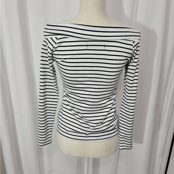 Mixfeer Women's Off Shoulder Casual Top With Long Sleeves Striped Criss Cross - Picture 4 of 9